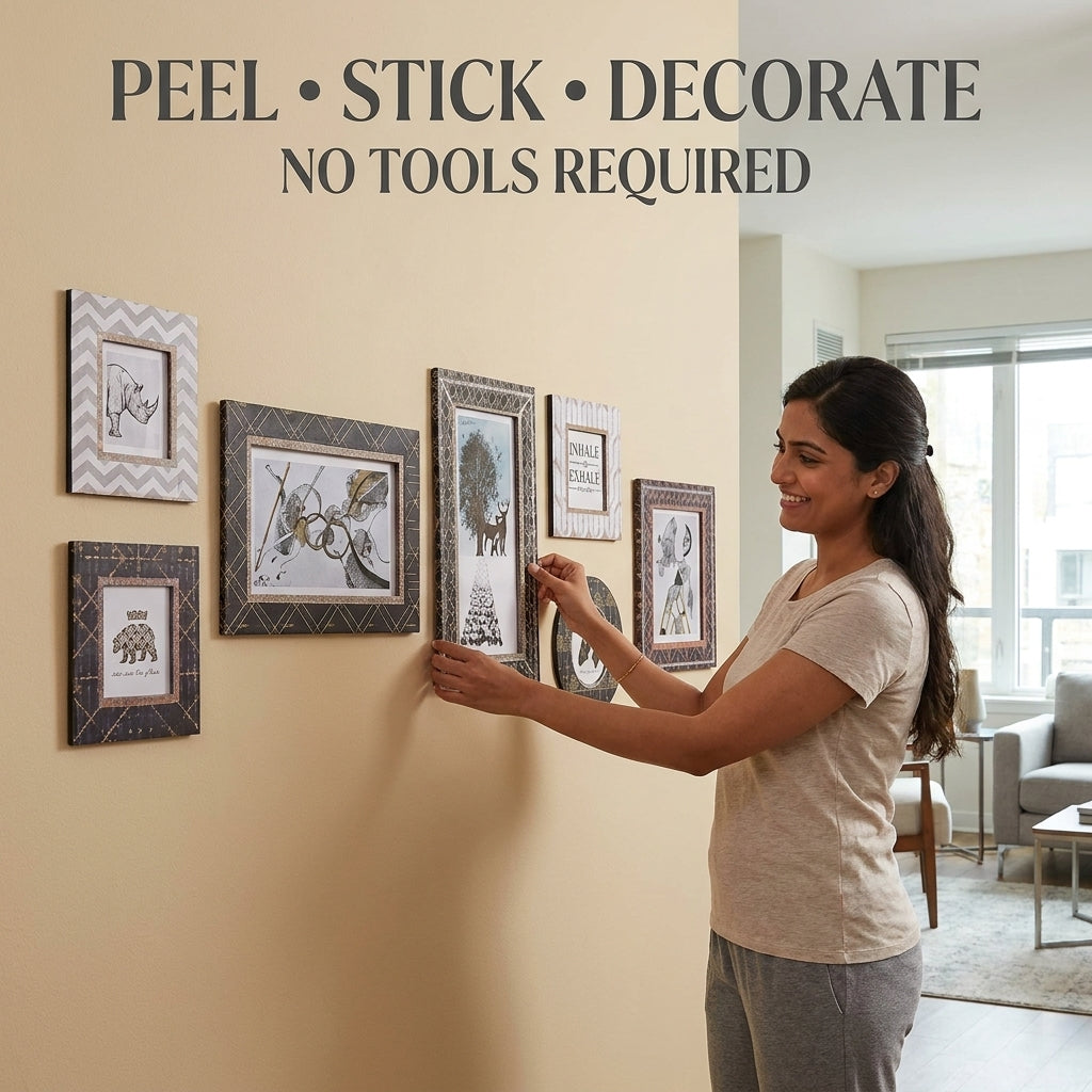DecoraFrame™ Luxury 3D Wall Frame Sticker Set (Pack of 7) | DIY Peel & Stick Designer Wall Décor | Modern Home Makeover Art