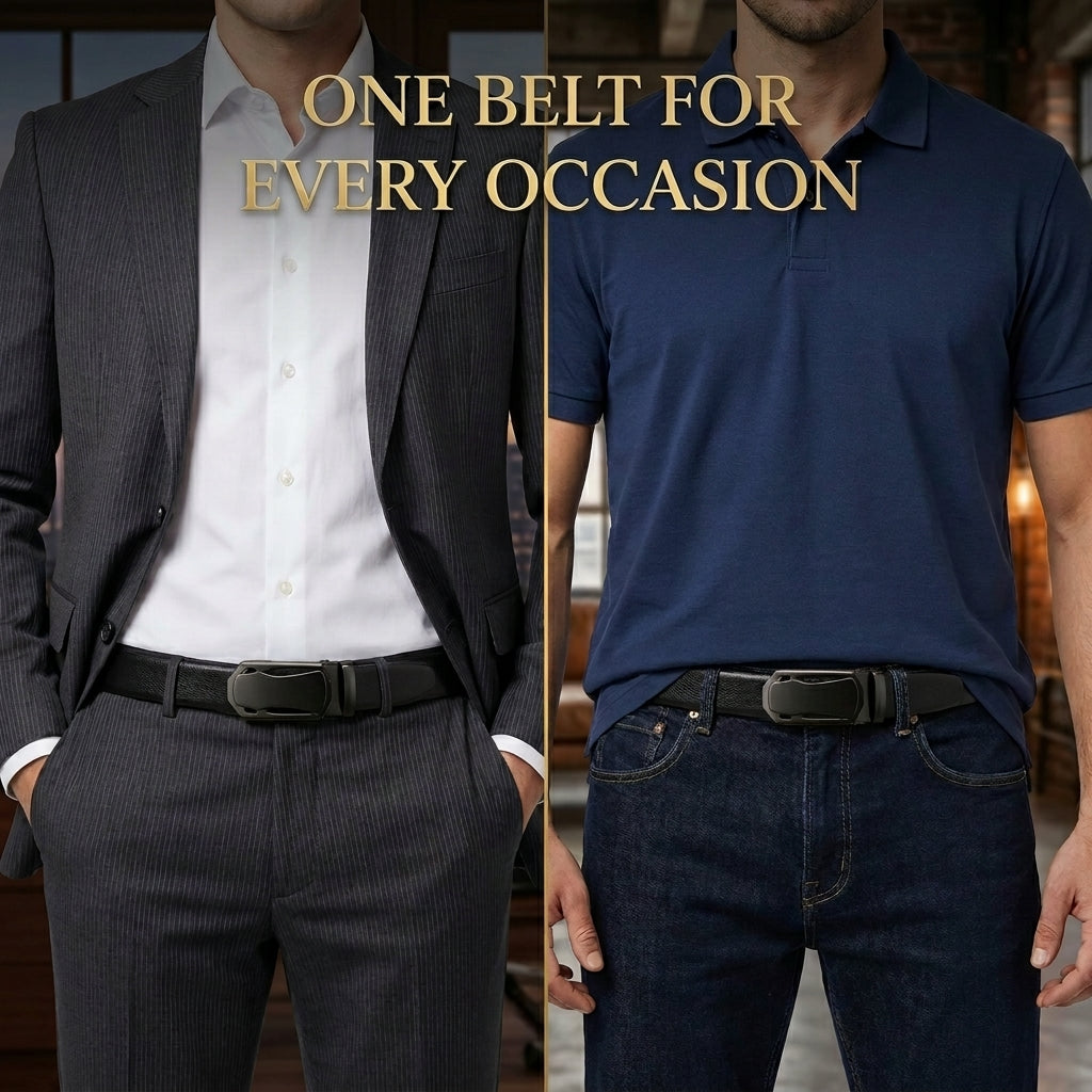FlexLock Auto-Lock Men's Belt + FREE Premium perfume bottle| Holeless Adjustable Leatherite Belt | One Size Fits Most