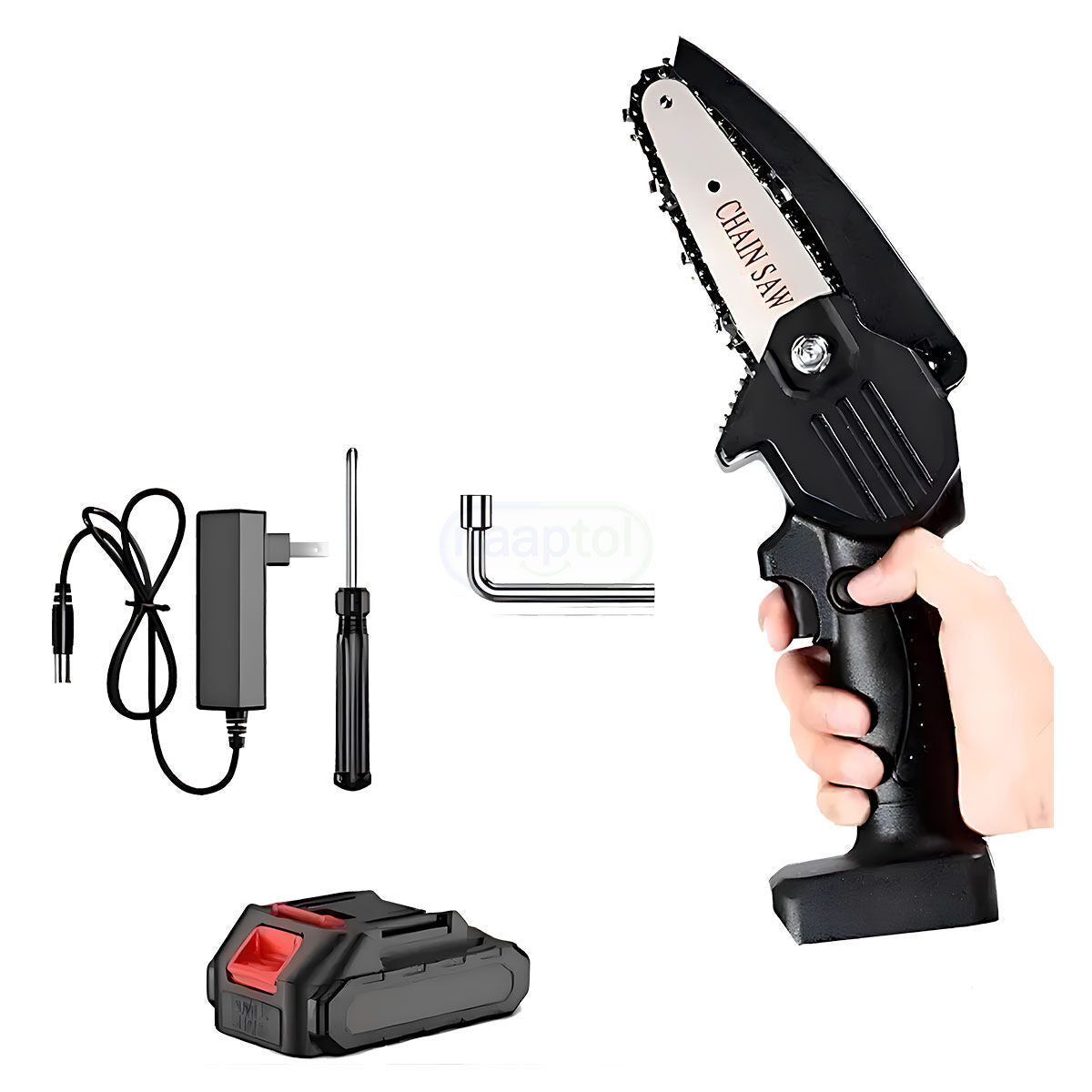 6-Inch Battery Powered Heavy Duty Mini Chainsaw | Cordless Electric Wood Cutter, One-Hand Portable & Rechargeable