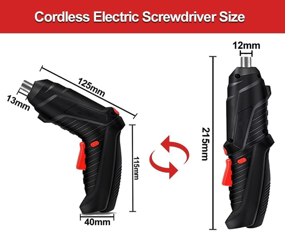 46-Piece Cordless Electric Screwdriver & Drill Kit with Rechargeable Battery, LED Light & 90° Rotating Handle