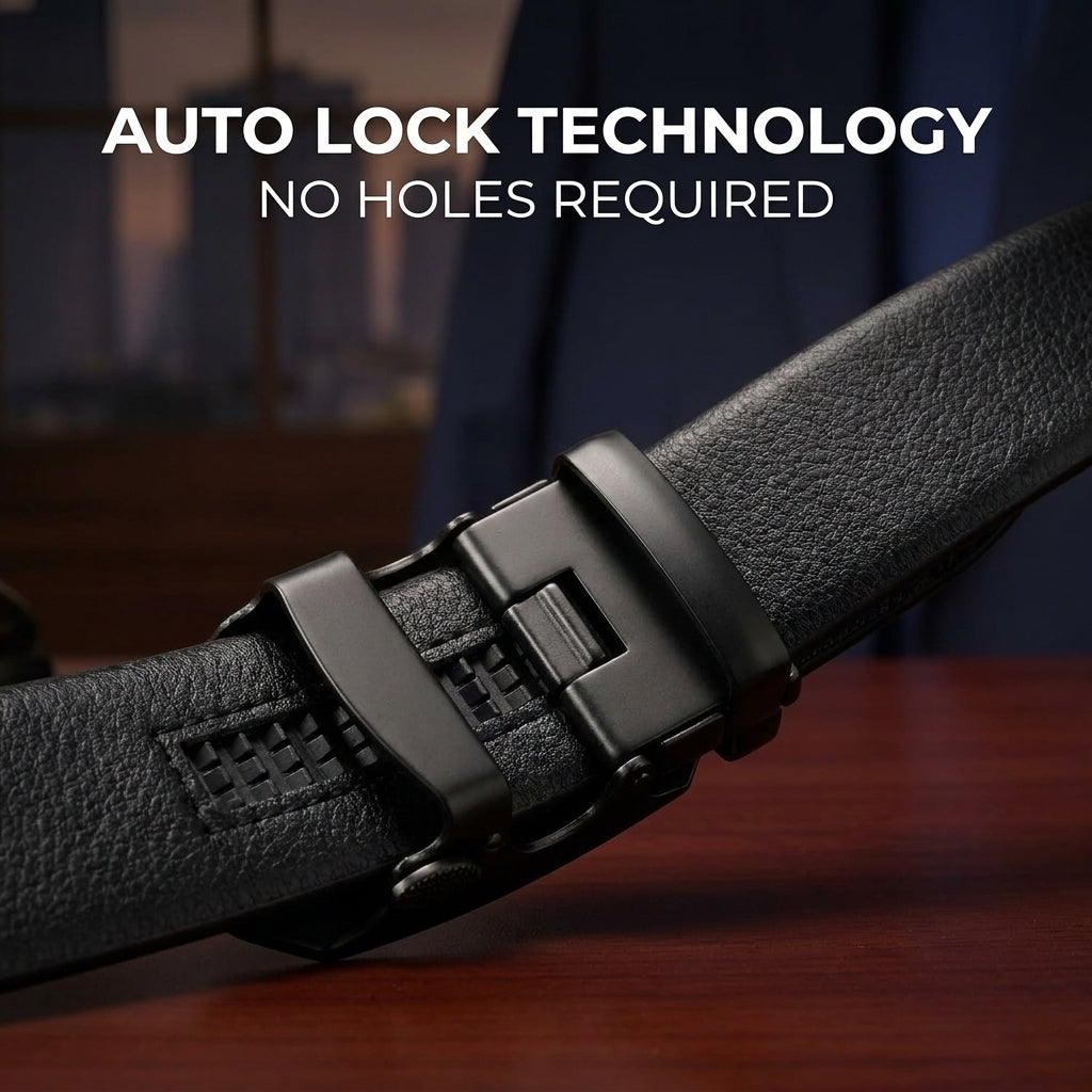 FlexLock Auto-Lock Men's Belt + FREE Premium perfume bottle| Holeless Adjustable Leatherite Belt | One Size Fits Most