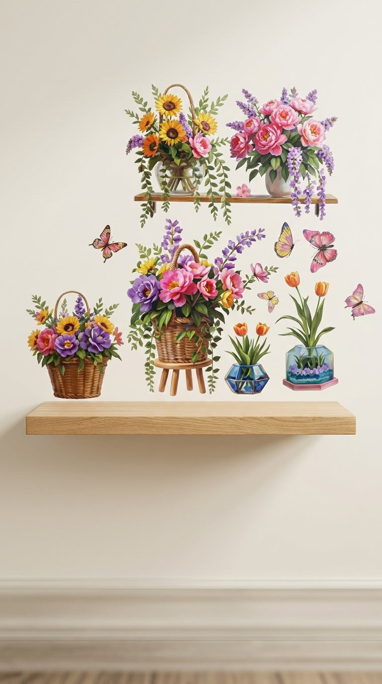 BloomVista™ 3D Flower Pot Wall Sticker | Self-Adhesive Floral Wall Décor | Waterproof DIY Home Decoration Art
