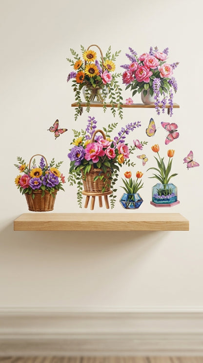 BloomVista™ 3D Flower Pot Wall Sticker | Self-Adhesive Floral Wall Décor | Waterproof DIY Home Decoration Art