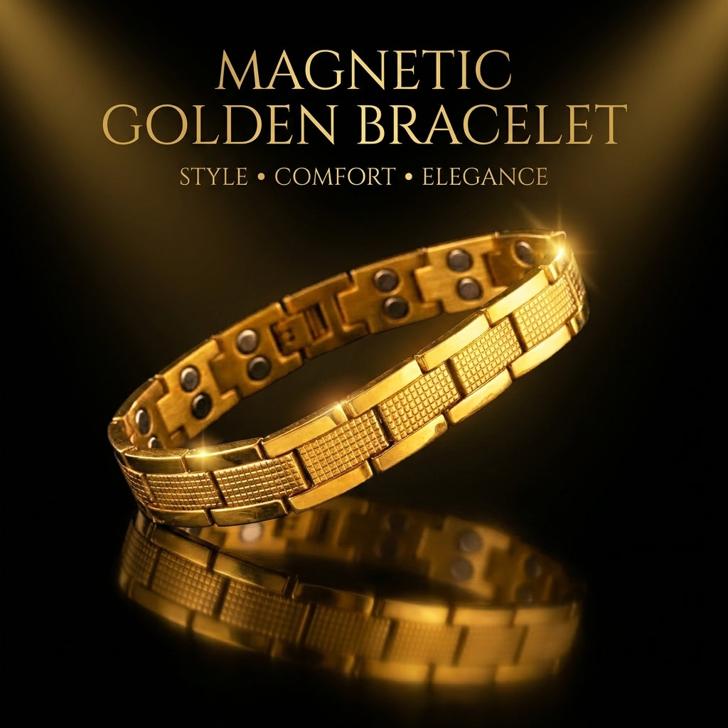 MagnoLux™ Gold-Tone Magnetic Bracelet for Men | Adjustable Stainless Steel Link Bracelet | Luxury Fashion Wrist Accessory