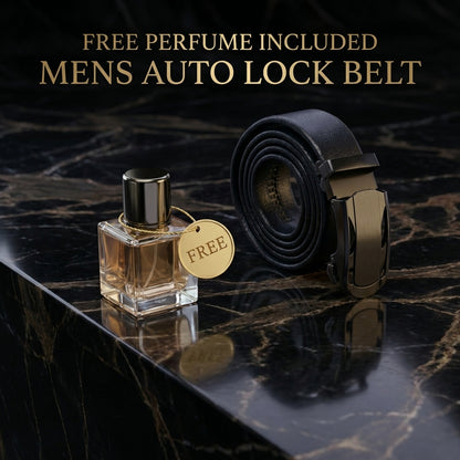 FlexLock Auto-Lock Men's Belt + FREE Premium perfume bottle| Holeless Adjustable Leatherite Belt | One Size Fits Most
