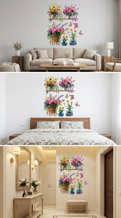 BloomVista™ 3D Flower Pot Wall Sticker | Self-Adhesive Floral Wall Décor | Waterproof DIY Home Decoration Art
